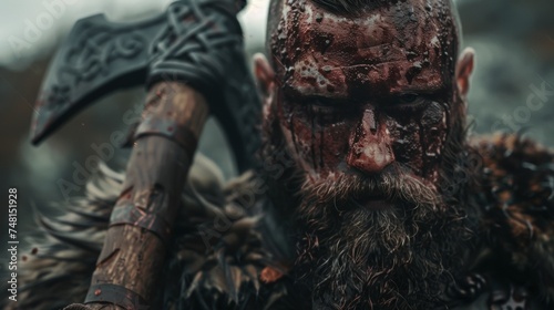With the of his enemies splattered on his face and wielding a wickedlooking battleaxe this Viking Berserker is a terrifying sight to behold.