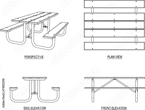 Vector sketch illustration of modern industrial style urban garden bench and table chair design 