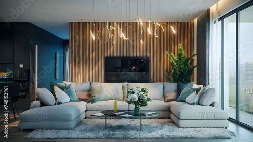 Minimalist interior design of modern living room. Created with generative AI photo