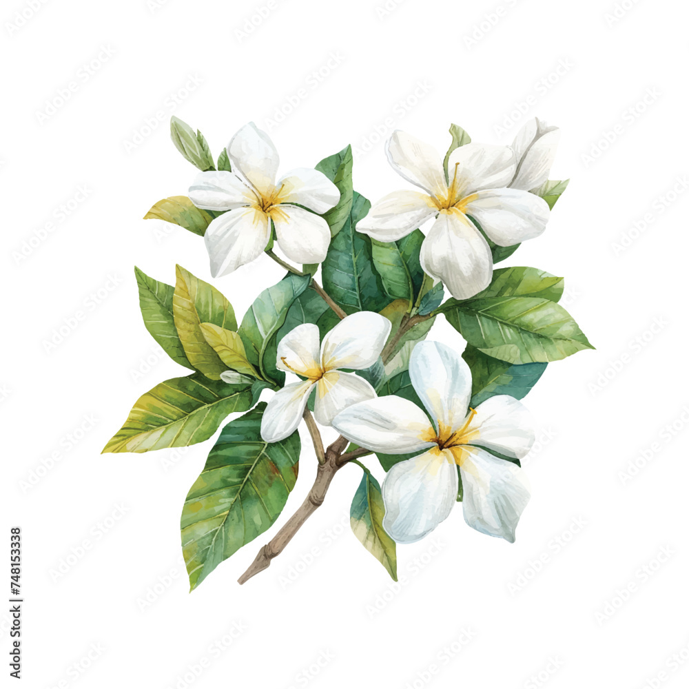 cute jasmine vector illustration in watercolour style