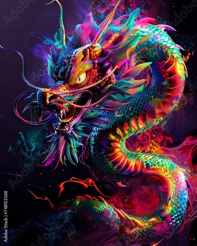 A dragon dancing with vibrant colors
