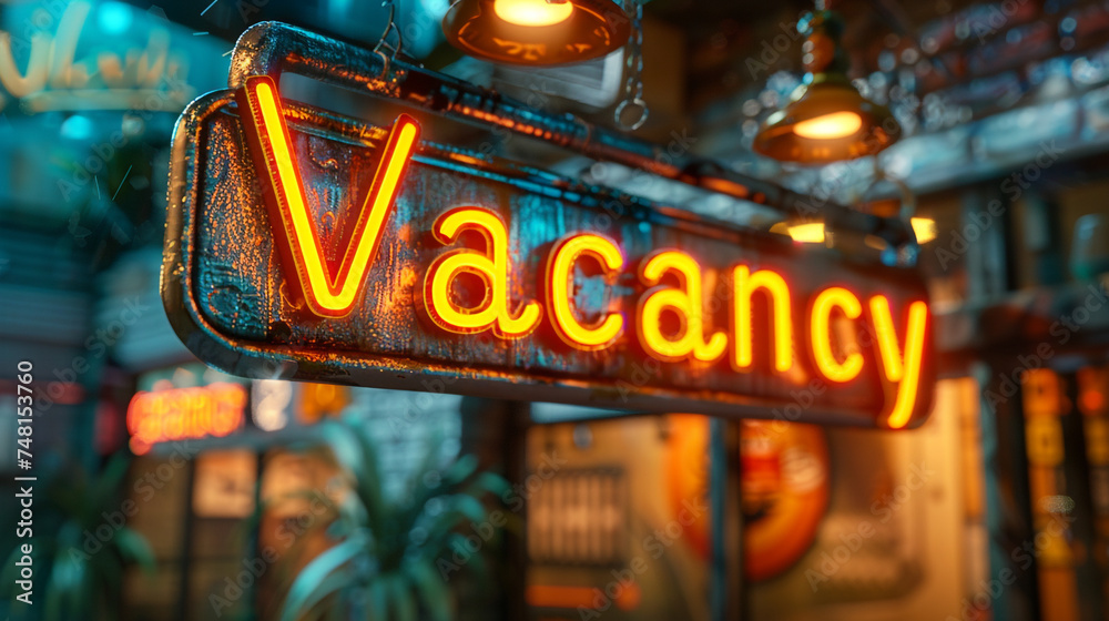 An isolated 3d rendered typography saying "Vacancy". Is a sign to potential customers. - obrazy, fototapety, plakaty 