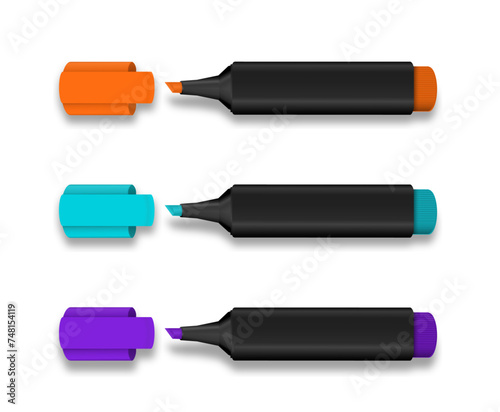 colorful neon highlighter pens pink orange blue green purple with caps