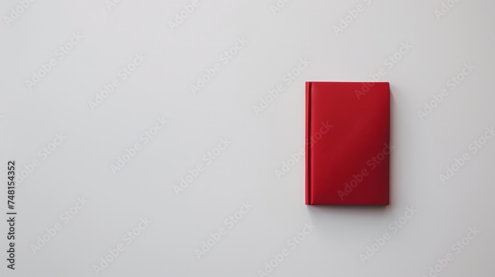 A notebook with a red cover on a white background A notebook with a red cover on a white background