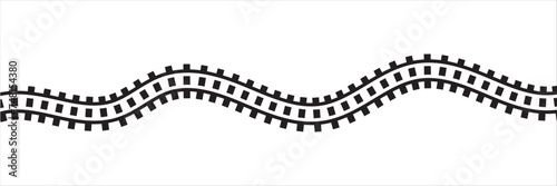 Vector illustration of curved railroad isolated on white background. Straight and curved railway train track. Top view railroad train path. Vector illustration. EPS 10