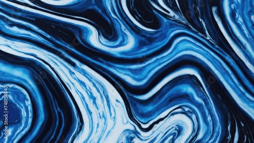 Black and Blue dynamic background mixing liquid paints art. Modern futuristic pattern marble translucent colors texture