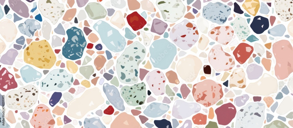 A vibrant assortment of small rocks arranged in a pattern on a clean white surface. The rocks vary in size, shape, and color, creating a visually stimulating design. A vibrant assortment of small rocks arranged in a pattern on a clean white surface. The rocks vary in size, shape, and color, creating a visually stimulating design.