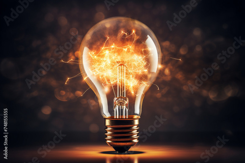 Businessman hand holding light bulb with industry network analysis solution and development generative AI