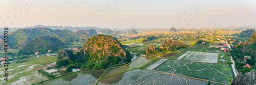 Sunset Views of of Dam sen Hang Mua in Northern Vietnam Overlooking the Ninh Binh Region of rice fields. 
