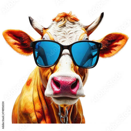 cow, wearing shades sunglass eyeglass isolated. Generative AI © พินิจ ผ้าต่วน