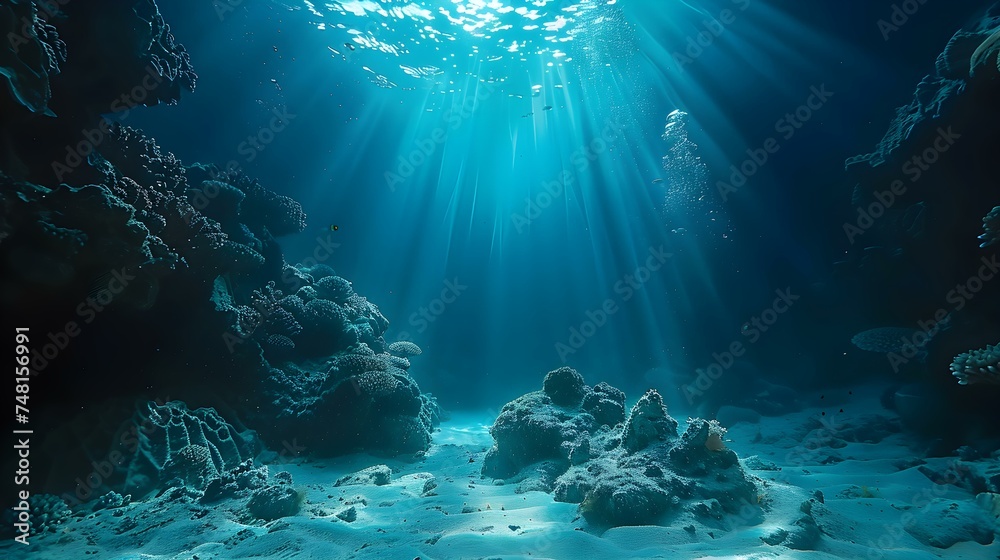 Breathtaking k underwater scenery in the depths of the ocean. Concept Underwater Photography, Ocean Wildlife, Marine Ecosystems, Deep Sea Exploration, Underwater Landscapes