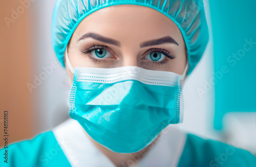female medic in a mask close-up
