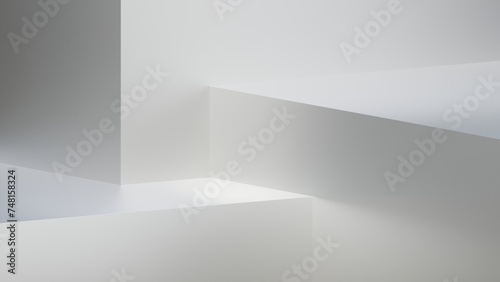 White background for product presentation with shadows and light. Empty podiums on white color. Mockup.
