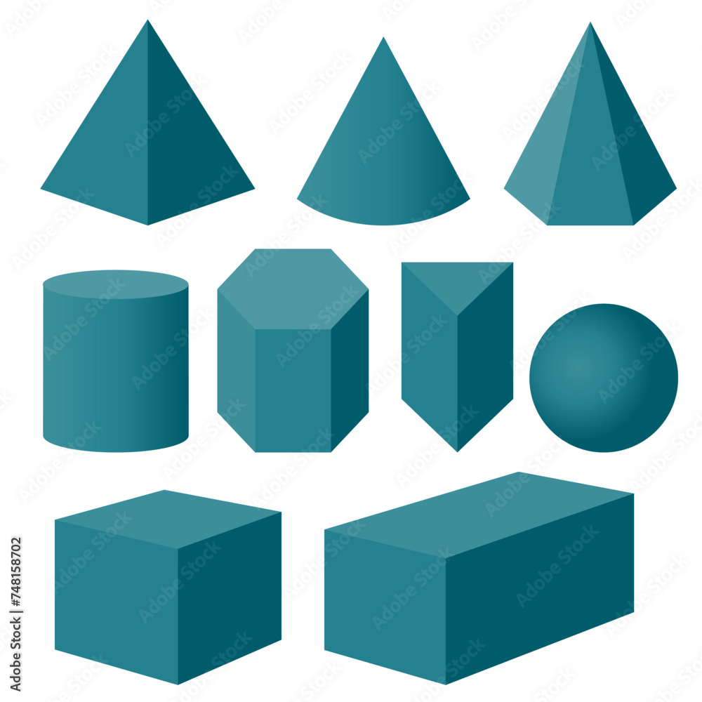 Geometric figures on white background. Circle, square and triangle, hexagon shapes. 
Geometric shapes on white background, math education.