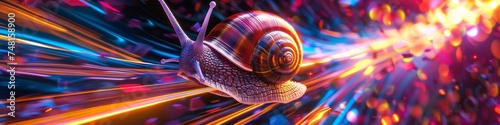 Turbo snail with speed lines zooming through a vibrant comic book world