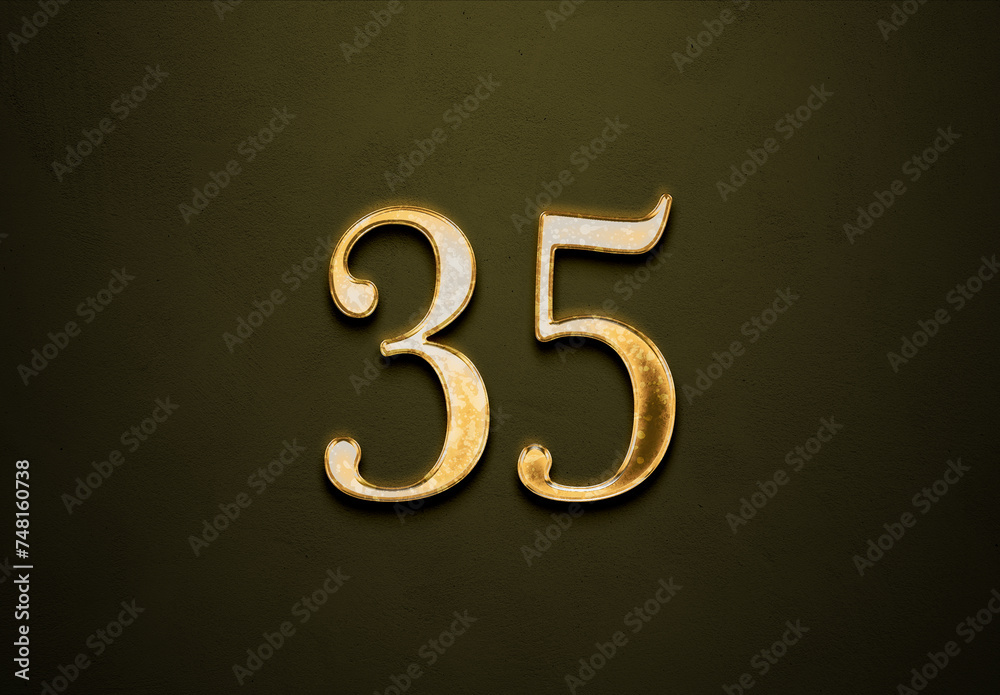 Old gold effect of 35 number with 3D glossy style Mockup. Old gold effect of 35 number with 3D glossy style Mockup.