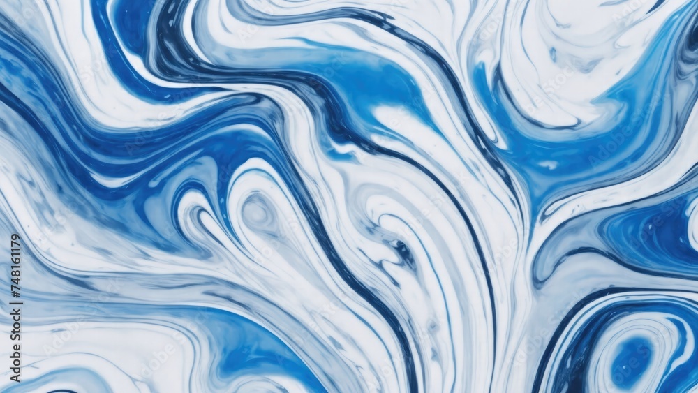 Gray and Blue dynamic background mixing liquid paints art. Modern futuristic pattern marble translucent colors texture
