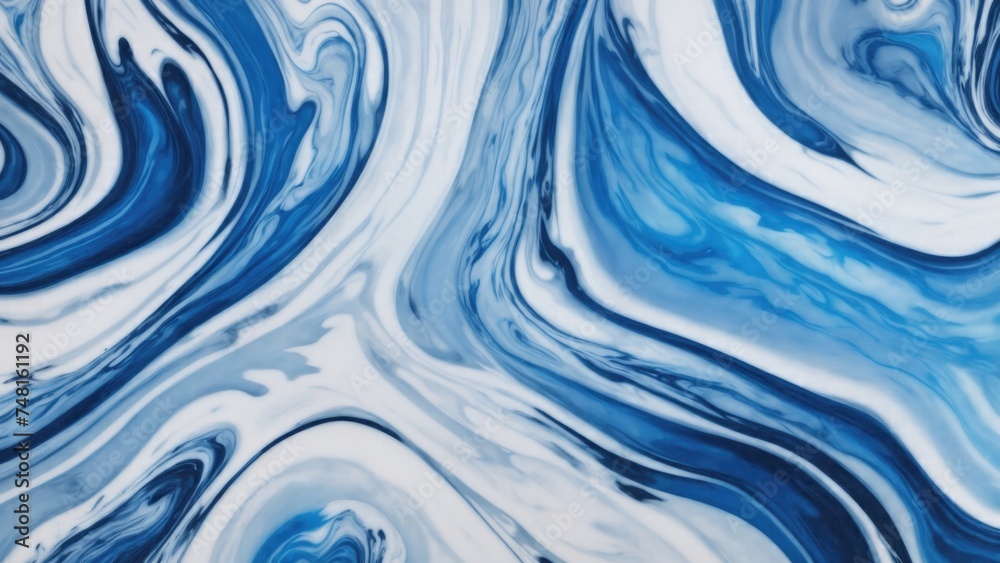 Gray and Blue dynamic background mixing liquid paints art. Modern futuristic pattern marble translucent colors texture