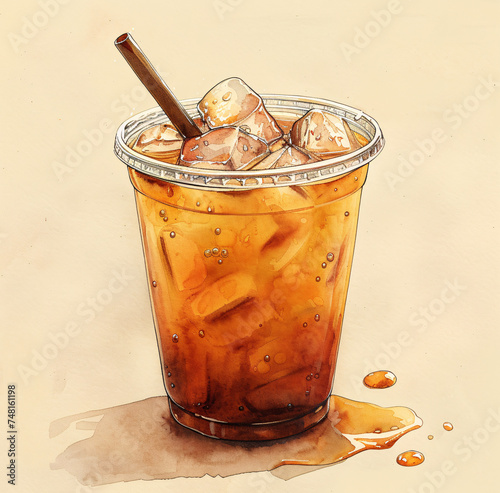 A refreshing iced coffee, filled with ice cubes photo