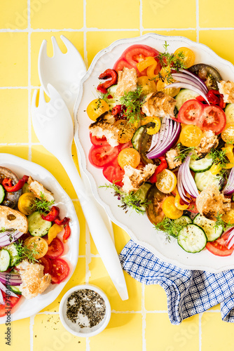 Panzanella - Mediterranean Bread Salad with Micro Greens