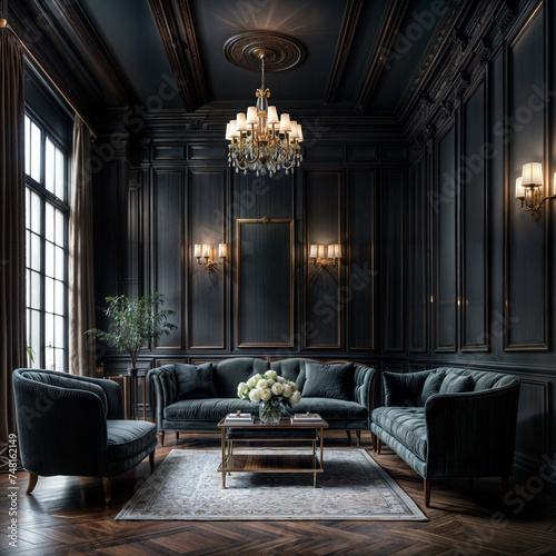 3D rendering, classical architecture background, interior scenery