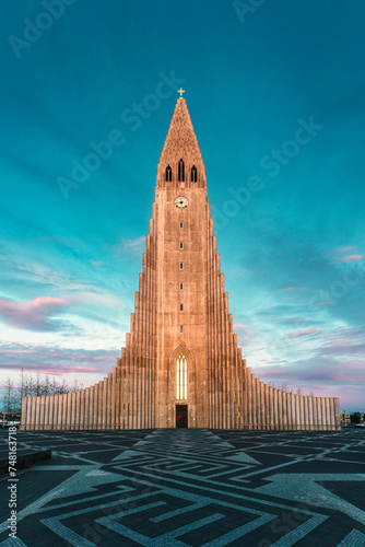 Hallgrimskirkja largest church in centre of Reykjavik downtown at Iceland photo