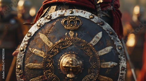 A Roman legionarys shield is adorned with the symbol of their legion representing the pride and honor they take in their service.