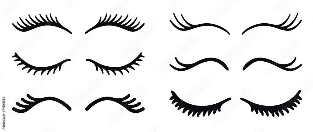 Women's eyelashes drawn black on white set for beauty Women's eyelashes drawn black on white set for beauty