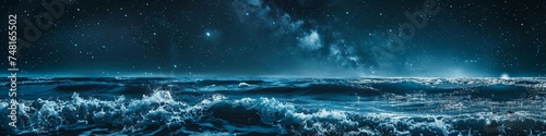 Starry night seas waves glittering under a celestial canopy merging the oceans depths with the galaxys expanse