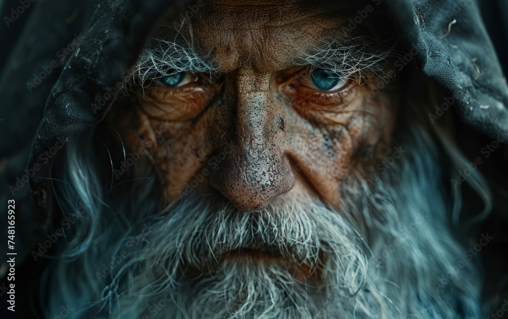 Portrait of ancient wizard face using his powers to heal the sick Portrait of ancient wizard face using his powers to heal the sick