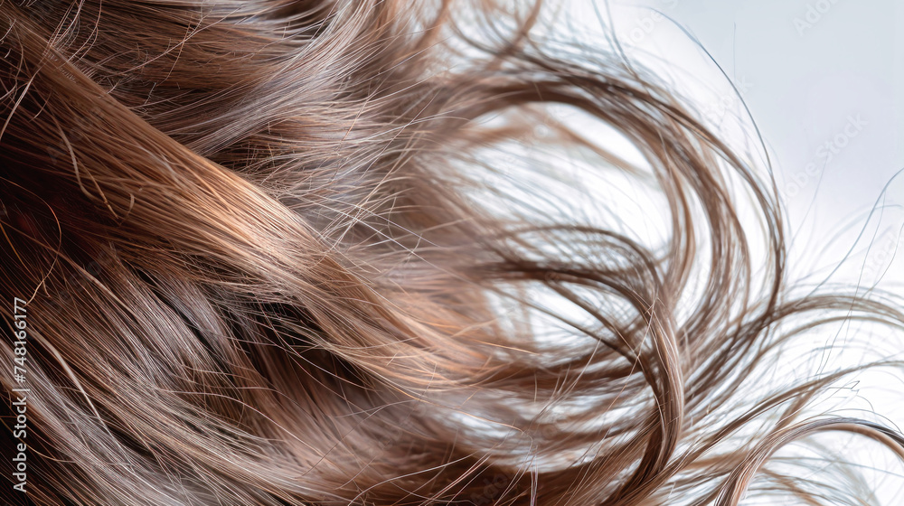 This close-up shows a woman with long, shiny hair flowing gracefully This close-up shows a woman with long, shiny hair flowing gracefully