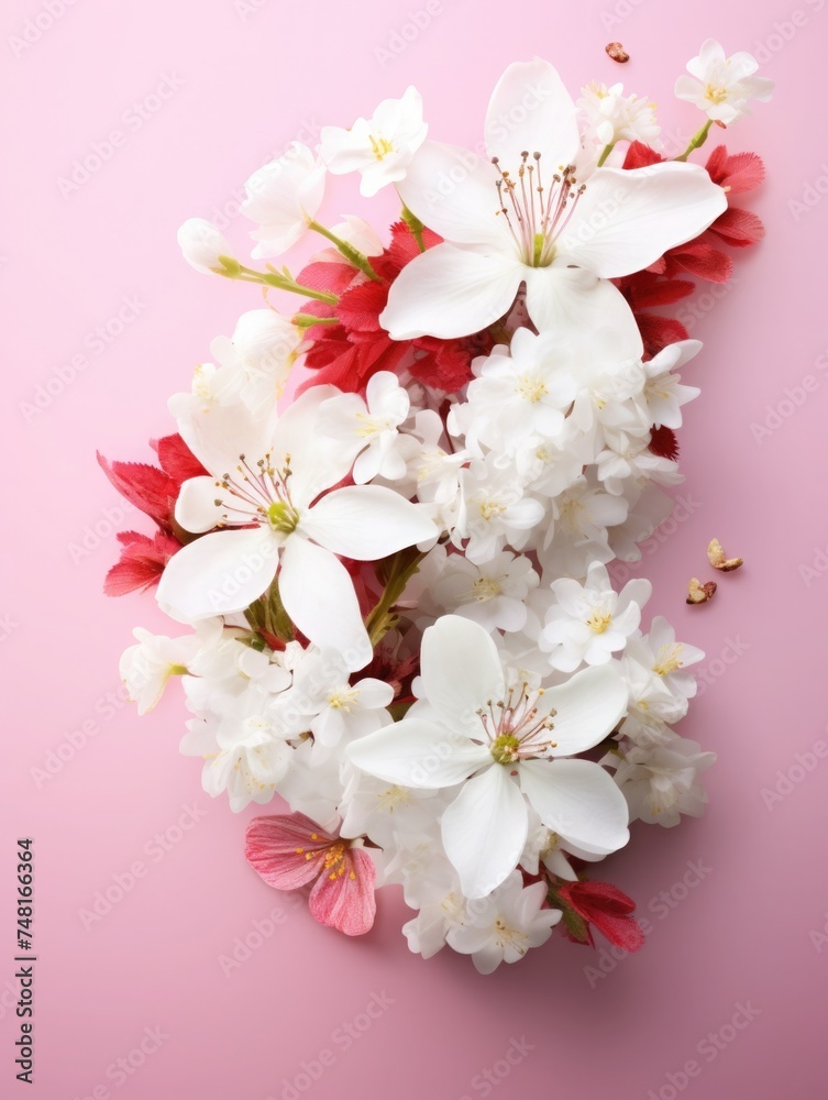 pink background or texture with spring flowers. template, greeting card for Mother's Day, March 8