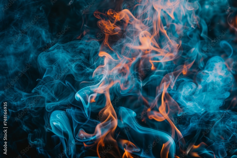 Ethereal Fire and Smoke Dance: A Mesmerizing Display of Swirling Blue and Orange Hues
