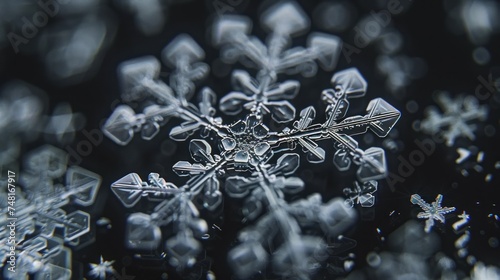 a close up of a snowflake that looks like it has snow flakes on it's sides. photo