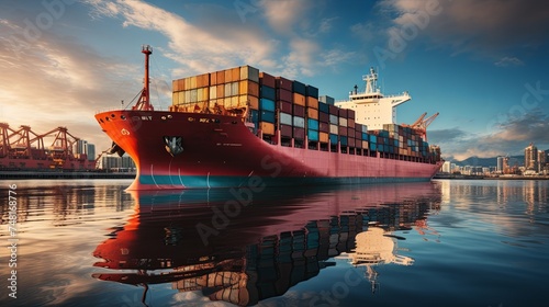 Cargo container ship in the ocean with logistics business and transportation industry