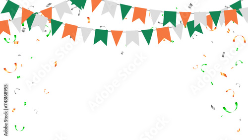 triangle pennants chain and confetti for ireland color concept. birthday party photo