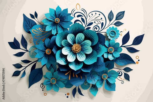 2d vector illustration blue flowers ornaments