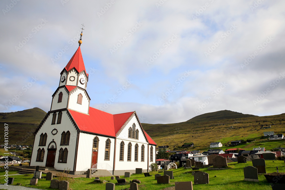 Beautiful church in Sandavagur, Faroe islands