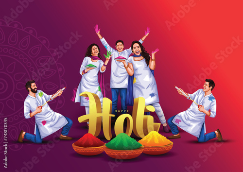 Happy Holi festival of India background. group of people celebrating Holi. abstract 
vector illustration banner design