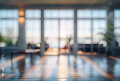 Blurry house with windows and a view, in the style of expansive spaces, bokeh, defocused company backdrop, matte photo.