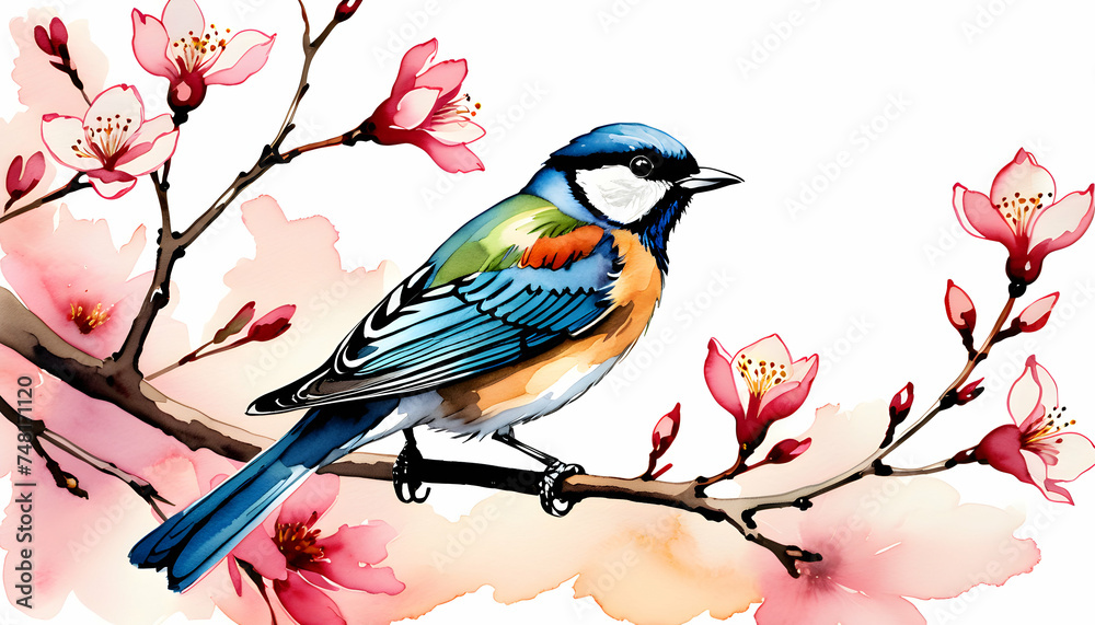spring bird on a cherry tree branch