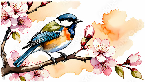 spring bird on a cherry tree branch © LoveLy