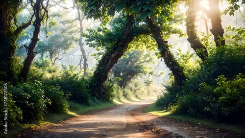 A dirt path in the middle of a forest, Natural background
