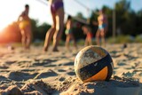 volleyball on the sand in the summer on a sunny day. Vacation Concept. Sport Concept with Copy Space. Beach Volleyball.