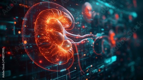 3D rendering of Digital Technology and Human Anatomy, Body, Heart, lungs, kidney, brain, Science Elements in a Blue Futuristic Environment photo