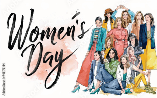 Embracing Diversity: A Vibrant Watercolor Tribute to Women's Strength and Unity for International Women's Day photo