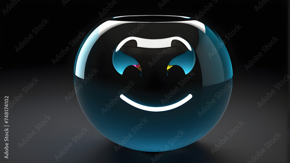 smiley emoticon. smiley with a smile. smiley face. glassy a emoji on black background