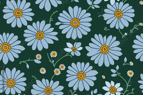 Flower pattern margaret illustration ,seamless pattern on background.  floral print with tiny chamomile great for fashion fabric,