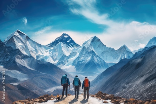 Mount Everest of men, hiker on mountains with Climbing sport.