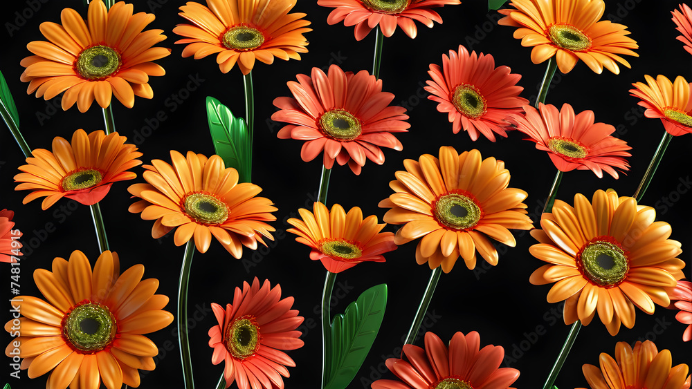 a flower gerbera daisy emoji on black background. Valentine's day. women's day, mother's day celebration. greeting card Copy space a flower gerbera daisy emoji on black background. Valentine's day. women's day, mother's day celebration. greeting card Copy space